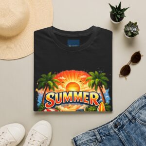 Summer Beach T-Shirt — Retro Sunset Palm Surf Graphic