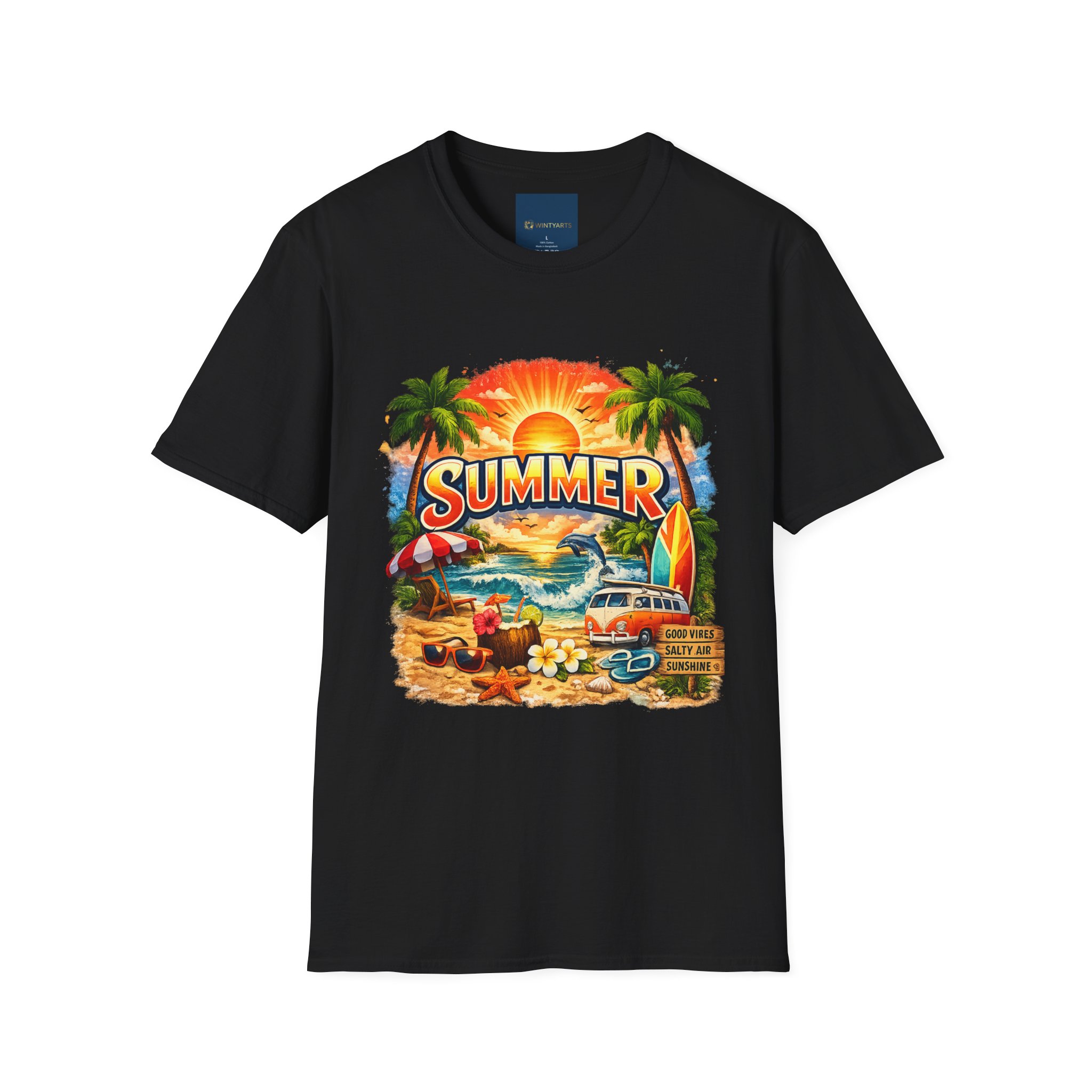 Summer Beach T-Shirt — Retro Sunset Palm Surf Graphic - Image 3