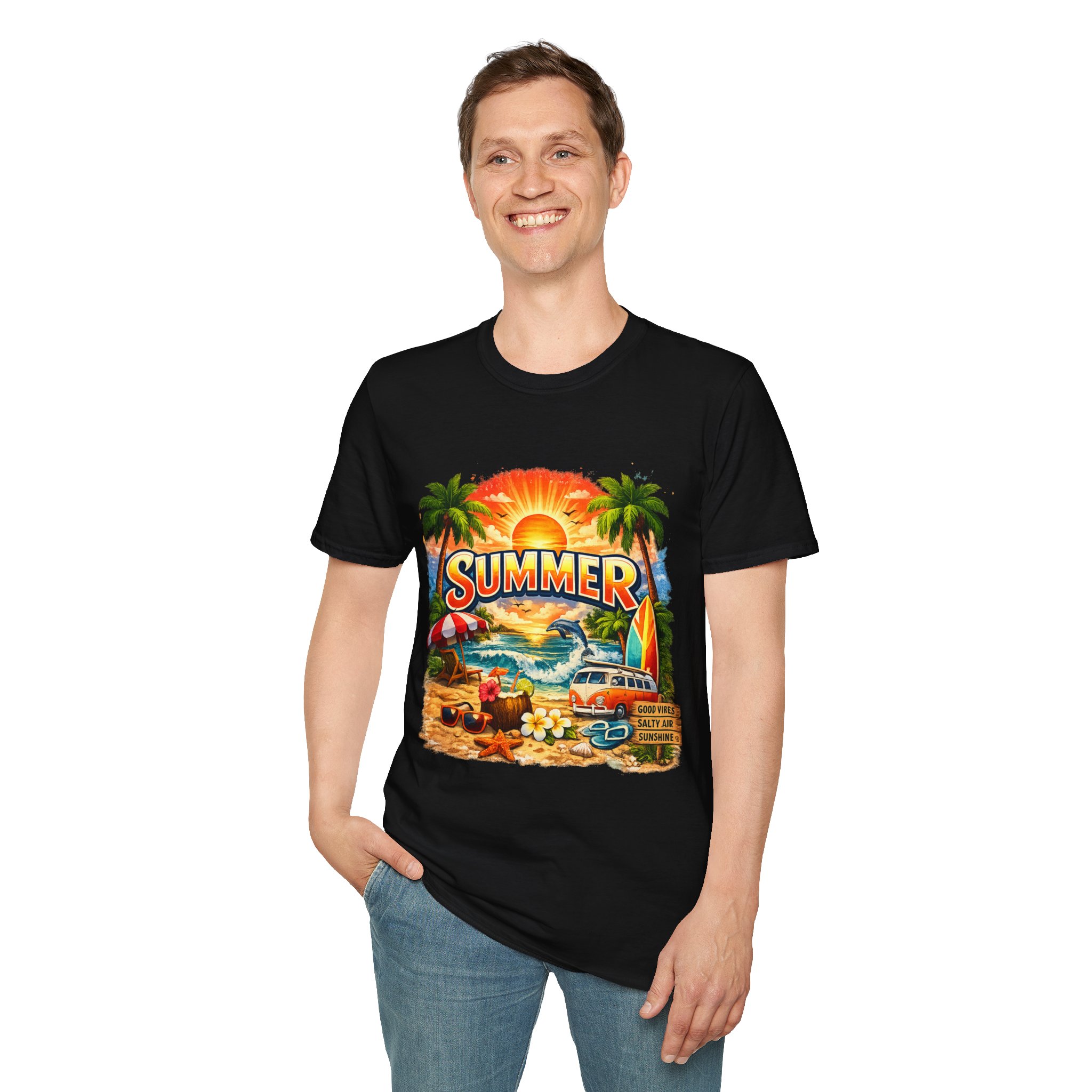 Summer Beach T-Shirt — Retro Sunset Palm Surf Graphic - Image 10